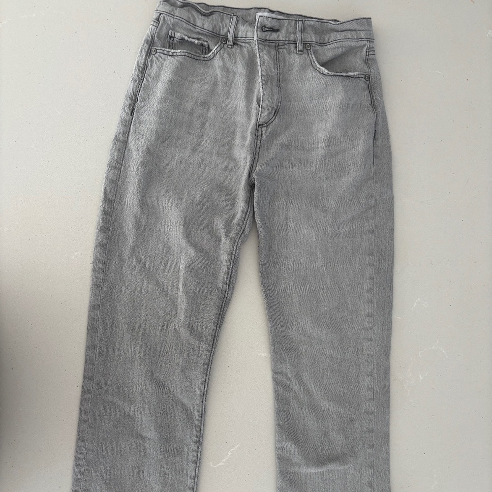 Distressed crop grey jeans